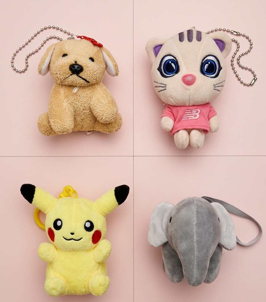 Mini Plush Keychain Set — Pack of 4