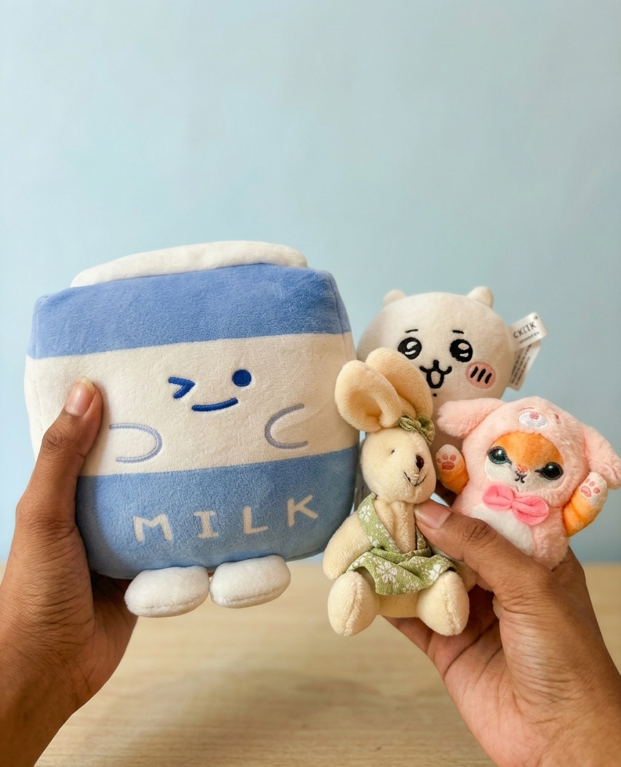 Kawaii Mini Plush Keychain Set — Pack of 4