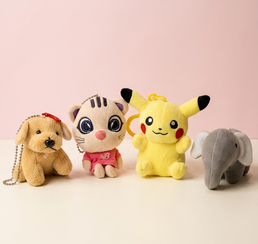 Mini Plush Keychain Set — Pack of 4