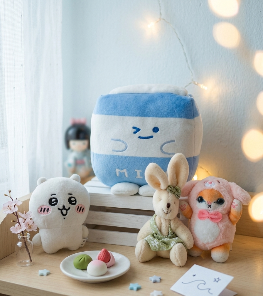Kawaii Mini Plush Keychain Set — Pack of 4