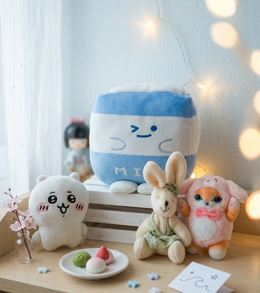 Kawaii Mini Plush Keychain Set — Pack of 4