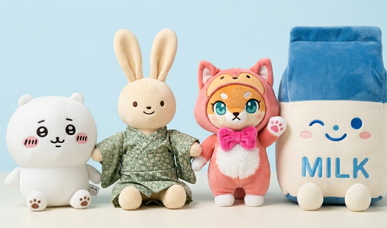 Kawaii Mini Plush Keychain Set — Pack of 4